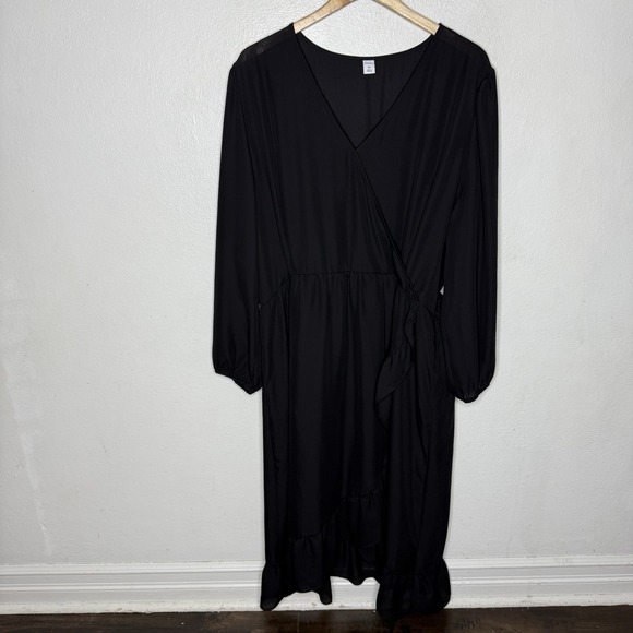 Old Navy Dresses & Skirts - New Old Navy Black Long Sleeve Faux Wrap Midi Dress Minimalist Women's XXL